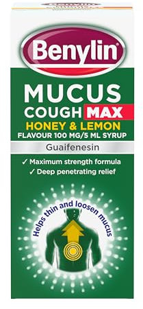 Benylin Mucus Cough Max - Honey and Lemon Flavour, Helps Reduce Cough Intensity from Day 1 - Cough Medicine for Adults - 100 mg/5 ml Syrup, 300 ml (Pack of 1)