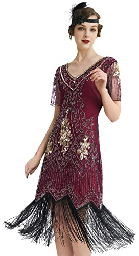 ArtiDeco Robe Soirée / Robe de Nuit pour Femme, Doré Rouge, 3XL