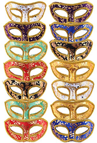 DesignerBox Maskerade Masken Set (14 Stück) Venezianischer Stil Halbgesichtsmasken für Partygänger, Karnevalsbegeisterte, Cosplay-Teilnehmer, Eventteilnehmer, Bühnenkünstler