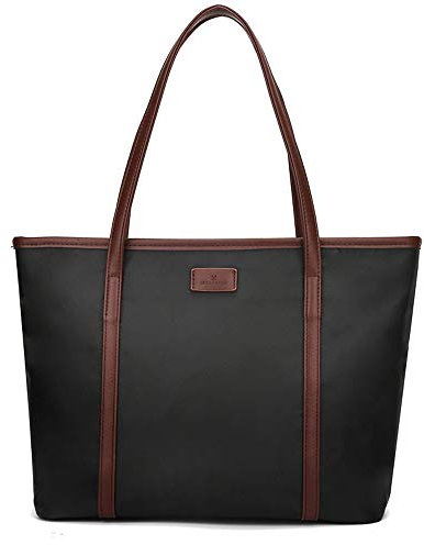 Handtaschen Damen Nylon Shopper Wasserdichtes Umhängetasche taschen Tote Henkeltasche schultertasche Frauen Umhängetasche Strand Tasche für Büro Schule Einkauf Freizeit (Schwarz mit braun)