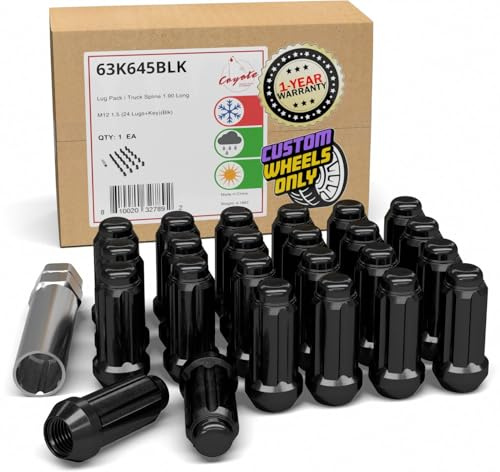 Wheel Accessories Parts 24 Pcs M12x1.5 12x1.5 Thread Truck 2.00 Long Spline Lug Nuts Black 6 Spline Hex Fits 2004-12 Chevy Colorado GMC Canyon ｜ 21+ Ford Bronco (No Raptor) ｜ 19+ Ranger