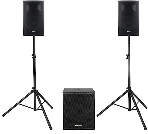 Pronomic Powerstage Economy 1812 2.1 - set PA attivo con 1x subwoofer 18 e 2x satelliti 12 - 540 watt potenza totale (RMS) - inclusi supporti per casse