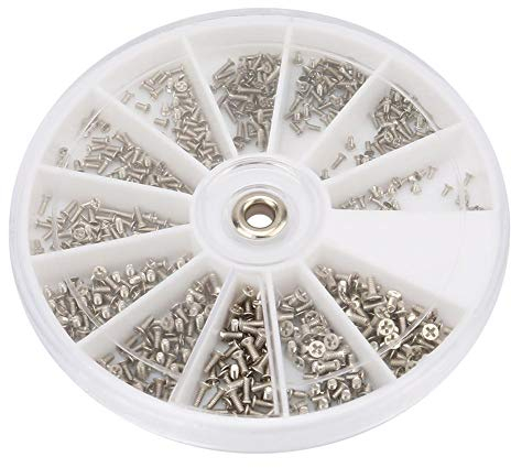 Viti per occhiali, scatola rotonda 600 pezzi M1.0 M1.2 M1.4 M1.6 Vite a croce in acciaio inossidabile Testa piatta croce per manutenzione occhiali, Vite per occhiali