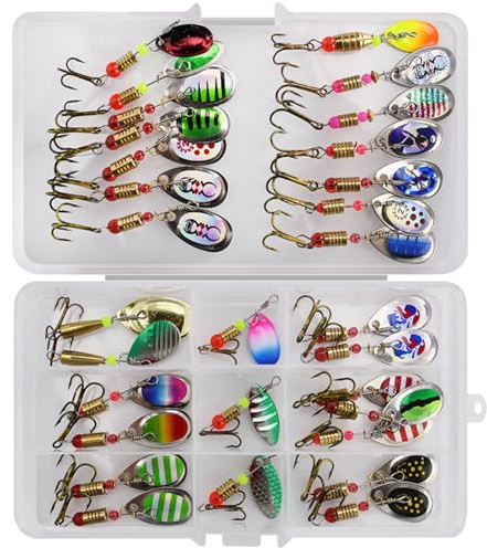 JasCherry Señuelos con Cebo Cebos Spinner de Pesca Cebos Artificiales Kits de Señuelos de Pesca con Bolsa de Aparejos Trucha Bajo Salmón komomo Lucio Lubina