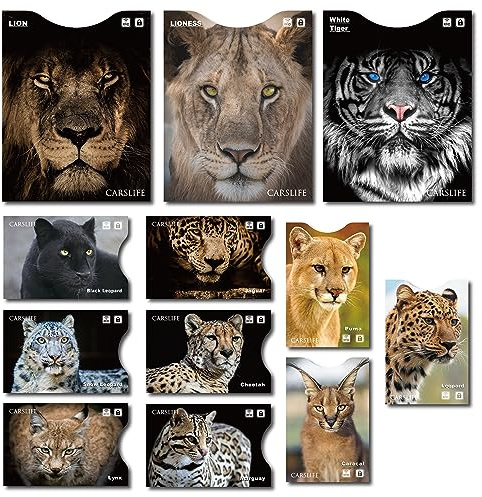 CARSLIFE 12 Fundas de Bloqueo RFID (9 Tarjetas de crédito y 3 Protectores de Pasaporte) Premium protección contra Robo de Identidad Fundas seguras Estuche de Viaje diseño Gato Gato Compacto