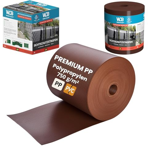 WDB - Sichtschutzstreifen für Doppelstabmatten Sichtschutz Zaun | Hart PP Windschutz Premium Line - 19 cm x 26 m - 750 g/m2 - Braun - RAL 8011
