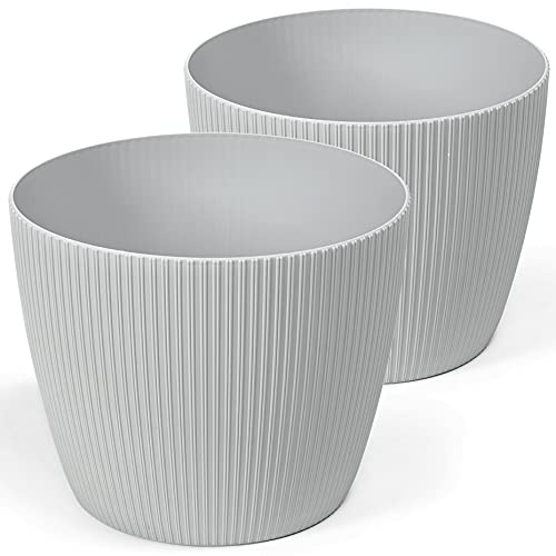 Tymar Blumentopf, 2er-Pack, Runde Form, Übertopf ((2pack) Grau, ø 25,5 cm)