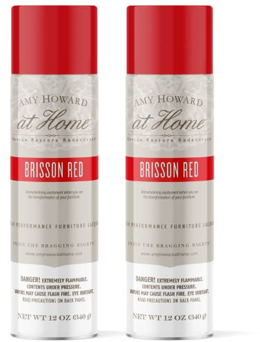 AMY HOWARD AT HOME - 2 Pack Nitrocellulose Lacquer Spray Paint - Antique and Furniture Restoration - Great for Wood, Glass, and Metal - Brisson Red High Gloss Finish (12 oz)