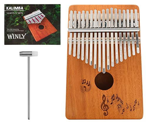 Alnicov Kalimba 17 Keys Thumb Piano with Study Instruction and Tune Hammer,Portable Mbira Mahogany Finger Piano,Gift for Kids Adult Beginners Professional(Musical Note)