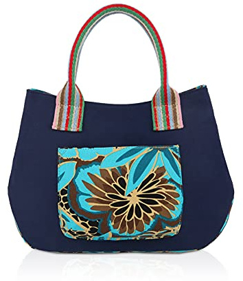NICOLE & DORIS Canvas Shopper Damen Tasche Segeltuch Handtasche mit Bedrucktem Designer Tote Bag Strandtasche Mädchen Einkaufstasche Frau Tragetasche Blau A
