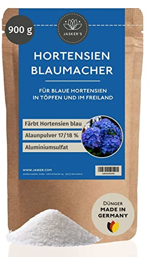 Hortensiendünger Blau 900g Alaun - 100% Hortensienblau - Alaunpulver zum Blaufärben - Dünger - mit Aluminiumsulfat - Blaudünger für blaue Hortensien