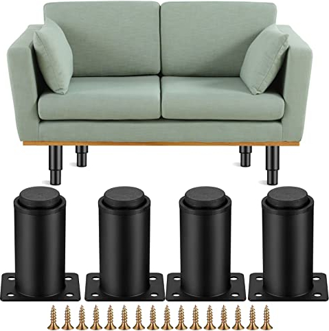 Jttxiu 4 Pezzi Piedini per Mobili Regolabili Altezza, Gambe per Mobili in Metallo Nero, Piedi Regolabili in Altezza 0-40 mm, Piedini per Armadietto, Divano, Tavolo, Letto Piedini