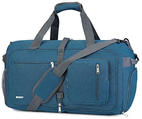 WANDF Reisetasche 40L mit Nasstasche & Schuhfach Faltbare Weekender-Reisetasche für Männer und Frauen (Blau)