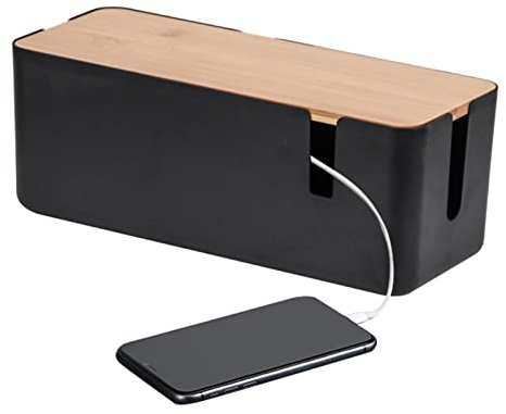 Moonyan Boîte Cache Câble, Grand Rangement Câbles Electriques avec Bois Couvercle, pour Couvrir Et Cacher Les Fils Télévision Ordinateur Routeur Hub USB Et Multiprise sous Le Bureau