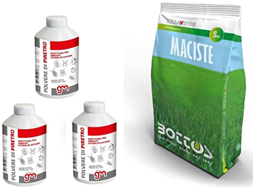 Maciste, Sementi per tappeto erboso Bottos, prato resistente alla siccità ideale per zone aride + insetticida PBK GM, salva-semi Antiformiche in Polvere di Piretro (5Kg + 3)