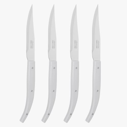 Arcos Serie Cuchillos de Mesa - Juego de Cuchillos Chuleteros 4 piezas - Hoja de Acero Inoxidable NITRUM de 110 mm - Filo Liso - Mango de Polipropileno - Color Gris
