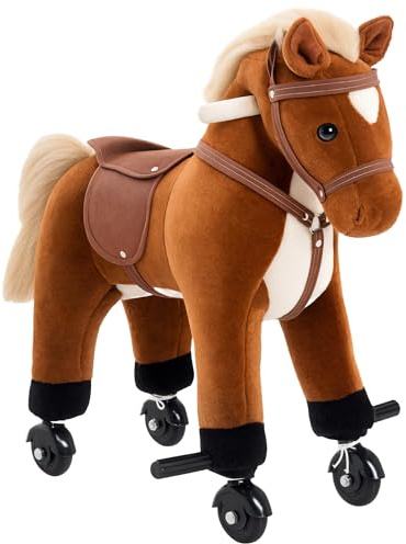 HOMCOM Caballito para Bebes de +2 Años Caballo con Ruedas Sonidos de Relincho Palos y Pedales Carga 60 kg 55x23x60 cm Marrón