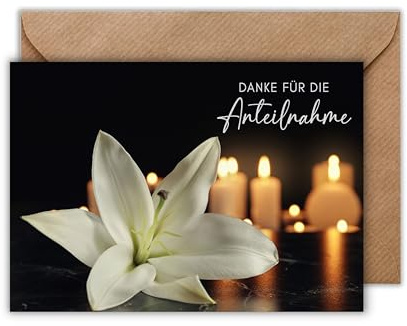 10x Danksagungskarte Trauer mit Umschlägen - Danksagung Klappkarte mit Lilie und Kerzen für Beerdigung - Dankeskarte Trauerfeier (DIN A6)