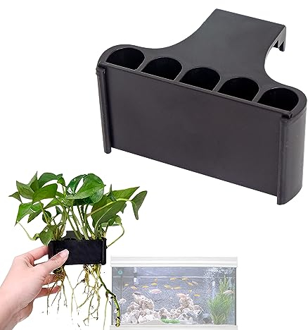 jinminamz Aquarium Plant Holder Support Plante - Porte d'Aquarium JardinièRe Pot de Aquatique IntéGré avec Tasses Hydroponiques TrouéEs pour Culture Plantes et Paysage Aquascape DéCorations (Noir)