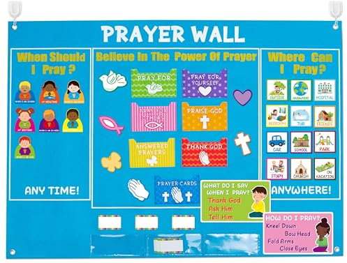 WATINC 37Pcs Prayer Wall Felt Story Board Set with Story Card, Prayer Bulletin Board Accessories, Religious Flannel Felt Stories for Preschool Kids Classroom Sunday School Home