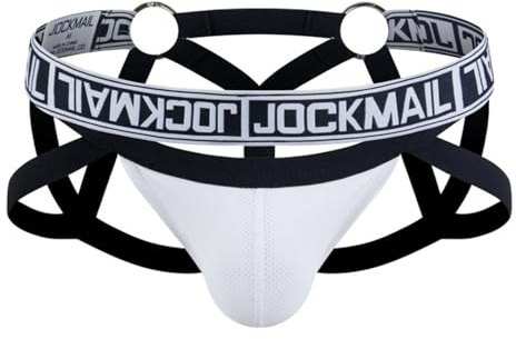 JOCKMAIL - String De Sport Homme à Taille Basse Extensible et Respirant, sous-vêtement Masculin Confortable pour Un Soutien Athlétique Optimal (Blanc,M)