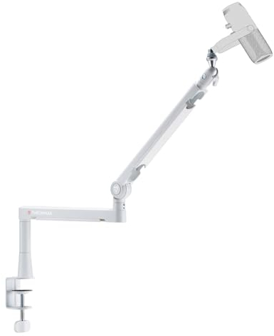 THRONMAX Twist S6 Mikrofonarm, Low-Profile-Mikrofonständer mit Kabelmanagement, Tischklemme, Vielseitige Montage, Ganzmetall und voll einstellbarer Mikrofonarm für Streaming, Gaming, Universal, Weiß