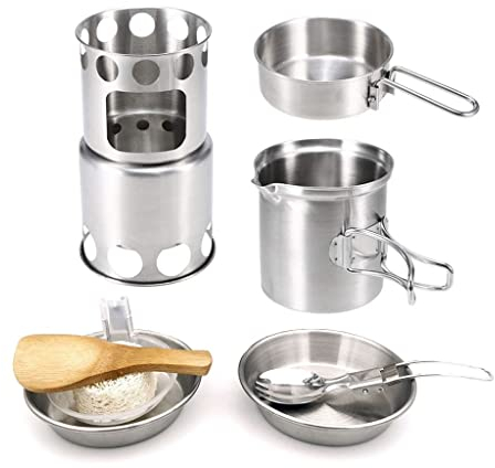 BONOOL Camping Topf Set Faltbare Griff Pfannen Holzofen 304 Edelstahl Koch Kit Kochgeschirr Wandern Outdoor Picknick