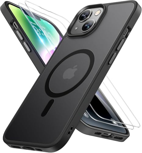 Miracase für iPhone 14 Hülle mit Magsafe & 2 9H+ Panzerglas, Schwarz