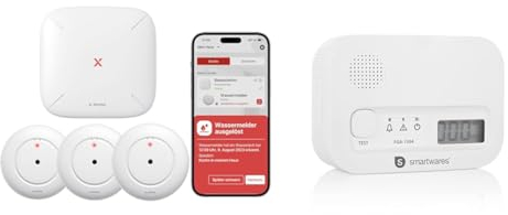 X-Sense Smart Wassermelder mit Batterie, WLAN Wassersensor & Smartwares FGA-13041 Kohlenmonoxid-Melder, 10 Jahre Sensor