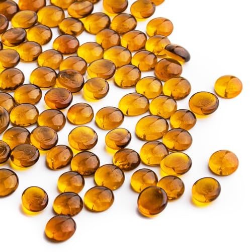 Meschett 0.44KG Amber Glass Marbles,Mini Flat Glass Beads~150 PCS for Vase Fillers,Floral Bottom Mancala Gems Pebbles Fish Tank Rocks for Table Aquarium,Home Decor Art Craft Supplies(0.5~0.7)