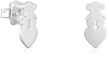 TOUS Pendientes de Plata de Primera Ley para Mujer con Motivo de Oso y Corazón de 13 mm, Colección Sweet Dolls
