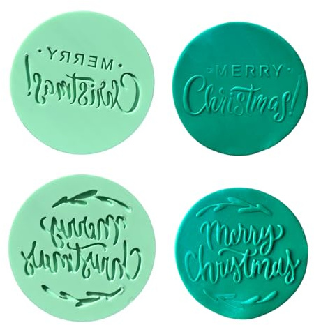 PTaizjjz 2 Stück Weihnachts-Plätzchenstempel-Ausformen, runde Plätzchenausstecher aus Acryl, Frohe Weihnachten, 3D-Design-Plätzchenpräger zum Weihnachtsbacken und Dekorieren