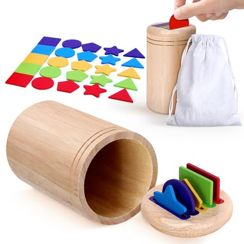 Farben Sortierspiel mit 5 Farben und 5 Formen, Montessori Spielzeug ab 3 Jahr, Kinderspielzeug zum Farben und Form Lernen, Motorikspielzeug, Holzspielzeug Sensorik Spielzeug (5 Farben und 5 Formen)