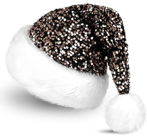 Auzlya Weihnachtsmütze für Erwachsene,Deluxe Velours Weihnachtsmütze, Nikolausmütze mit Glitzer Pailletten und Plüsch Rand,Nikolausmütze Plüsch,für Männer Frauen Weihnachtsfeier Zubehör