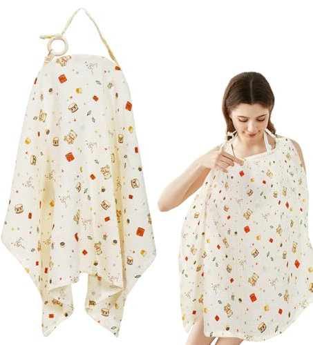 XIMEY Stillschal für Unterwegs, Stilltuch für Unterwegs, Stilltuch, Stillschal, Stilltuch für Unterwegs Musselin, Nursing Cover, Stilltuch aus Baumwolle mit Befestigungsschlaufe (Bär)