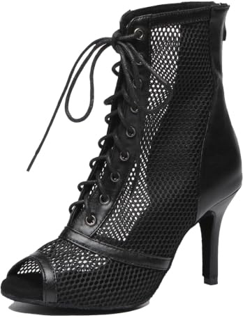 MINITOO Sexiga, balrum, dansskor, öppen dans, ankelstövlar, kväll, bal, sandaler, L576 svart 8,5 cm klack, 39 EU