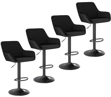 ralex-chair Barhocker 4er Set, Höhenverstellbar Tresenhocker, Schwarz | 360° Drehbar, mit Rückenlehne und Armlehne, Samtstoff, Drehbarer Barstuhl, mit Fußstütze, unterstützt bis zu 150 kg