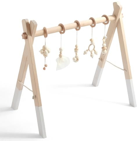 Promise Babe Spielbogen Baby Holz für Babies Baby Gym Holz Spielbogen Wickeltisch Neugeborenen Spielzeug Activity Spielebogen Babies Weiß Baumwolle Design