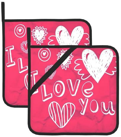 Set di presine isolanti con stampa a cuore di San Valentino, per cucina, adatto per microonde, forno e barbecue all'aperto
