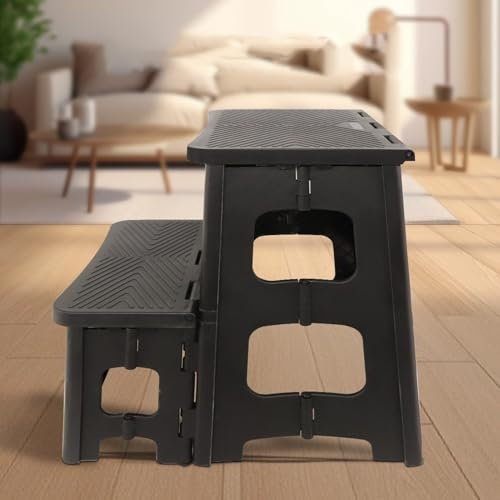 Scaletta pieghevole portatile a 2 gradini per cucina e uso domestico, doppia altezza, design pieghevole antiscivolo, ideale per camera da letto, ufficio, bagno, camper, set di 2