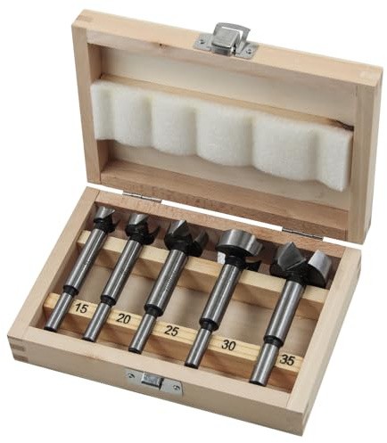 Faithfull FAIFORSET5W - Juego de brocas Forstner con estuche de almacenamiento de madera para madera dura, madera blanda, perforación, taladrado, recto, angular, superposición y agujeros de bolsillo,