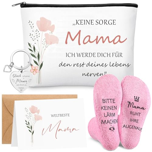Boyiee 5 Stück Mutter Geburtstagsgeschenk Glück Ist Eine Mama Wie Dich Zu Haben Kosmetiktasche Muttertag Schlüsselanhänger Socken Karte Mit Umschlag Mama Geschenke Set Für Muttertag Weihnachten