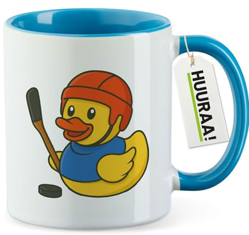 Huuraa Kaffeetasse Quietscheente Eishockey Gummiente Hockey Geschenk | Motivtasse 330ml Blau Keramik Tasse mit Spruch Kaffeebecher Geschenkidee Becher mit Motiv