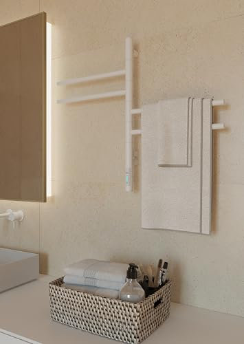 Elna Scaldasalviette Bianco 57W 62x40cm - Scaldasalviette elettrico con 4 bracci girevoli - Montaggio a parete - Timer e termostato - IP44