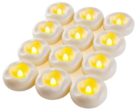 Luobannm Paquete de 12 Velas Flotantes LED de 2 Pulgadas, 200 Horas de Duración, Sin Llama, Activadas por Agua, para Decoración de Piscinas y Bodas.