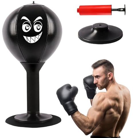 Sac De Frappe De Bureau, AC De Frappe De Bureau, Punching Ball, Sac De Frappe Debout, Table De Punching Ball, Gonflable avec Ventouse Pompe à air Cadeau pour Adultes, Enfants,Noir