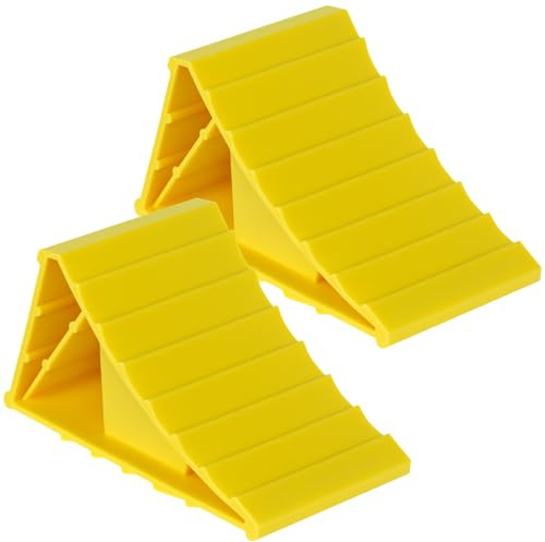 QWORK® 2 Pièces Cale De Roue Plastique 155x100x100 mm, Cales De Remorque, Adaptées Aux Remorques De Caravane, Jaune
