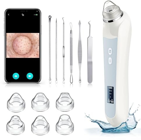 Blackhead Remover Vacuum, USB Interface Type Pore Vacuum, Black Head Extractions Tool with Camera for Men and Women Pore Cleaner, 3 Adjustment Modes & 6 Suction Heads(White)