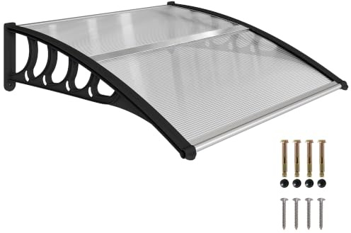 Outsunny Marquesinas Exterior para Puertas Lluvia 103x96,5 cm Transparente | Para Ventanas, Tejadillo de Protección contra Sol y Lluvia, Cubierta de Policarbonato, Soportes de PP, Regleta Aluminio