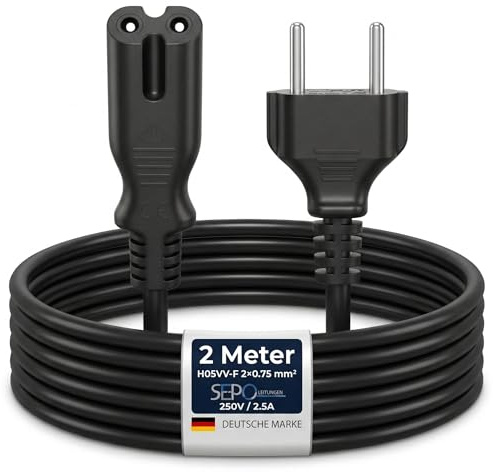 Kaltgerätekabel 2m – EU Stecker auf IEC C7 0,75mm² Stromkabel | Für TV, Radio, Lautsprecher & Netzteile · CEE 7/16 auf C7 · CE & RoHS zertifiziert